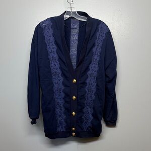 Pinko Deep Navy Blue Lace Lattice Button Blazer